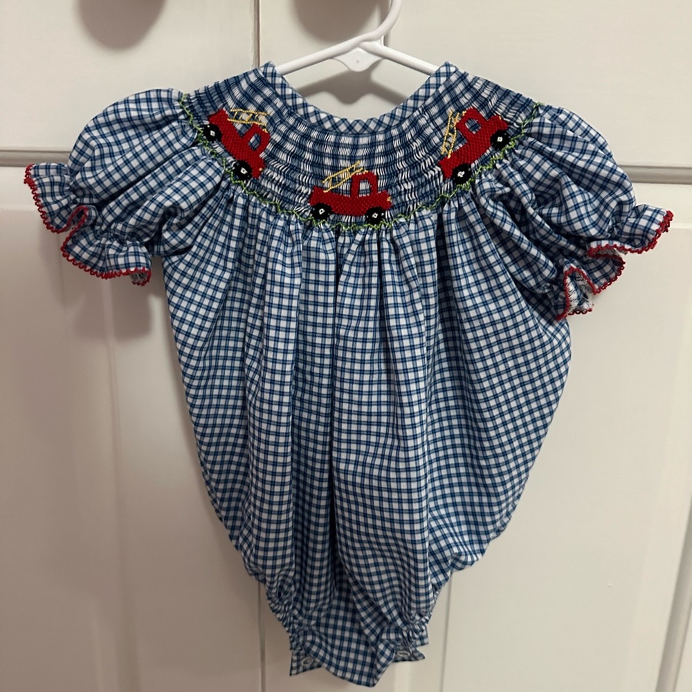 Fire truck Smocked Bubble for Girls